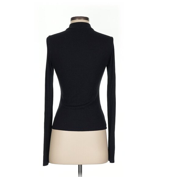 Joah Brown Half Zip Ribbed Mock Neck Shirt in Black M/L - Picture 4 of 6